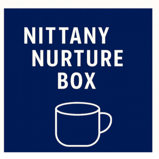 Nittany Nurture Box logo with a blue background and white text and cup icon.